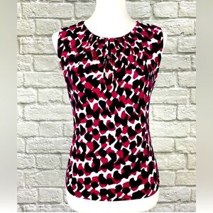 Calvin Klein Abstract Print Sleeveless Pleated Blouse Women’s SP Red Black White
